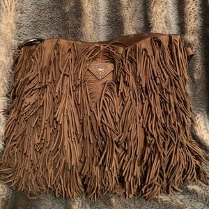 Prada runway suede fringe hobo